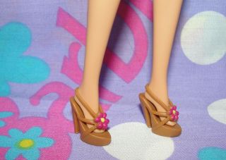 Mattel Barbie Doll Shoes Brown Floral Pink Flower Sandals Fashionistas Fever