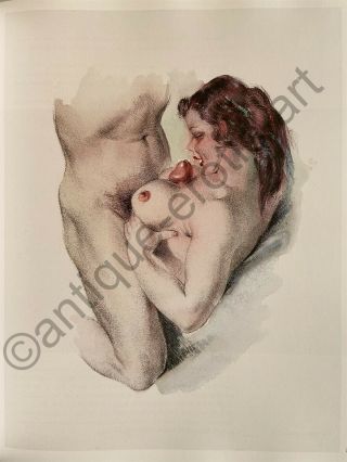 Jean Dulac Erotic Sex Antique Art Love Breast Tits Penis Nude Lithograph 1940