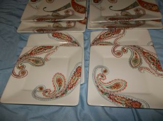 Set Of 4 Tabletops Gallery Multi Paisley Square Dinner And Salad Plates 8 Total