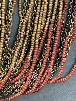 Vintage Bohemian Multi strand seed bead gold Brown Amber beaded necklace 18” 3