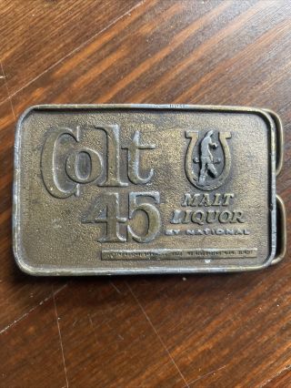 Vintage Colt 45 Malt Liquor National Beer Belt Buckle Bergamot Brass 1974