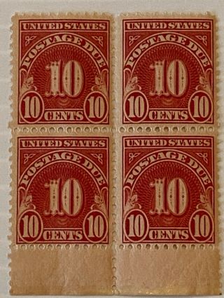 Ten Cents Postage Due Us Stamp,  United States,  Sheet Of 4,  Red