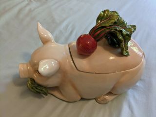 Fitz & Floyd French Market 4.  5 Qt Ceramic Pig Soup Stew Tureen With Lid Retired
