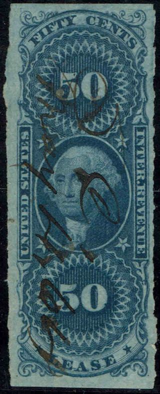 R57a 1862 50 Cents " Lease " First Issue Revenue Stamp - - Manuscript Cancel
