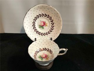 Paragon Teacup & Saucer Pink Roses & Dots Double Warrant C6449 Her Majesty Queen