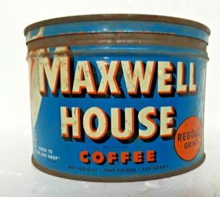 Vintage Maxwell House One Pound Drip Grind Coffee Tin - Hoboken Nj