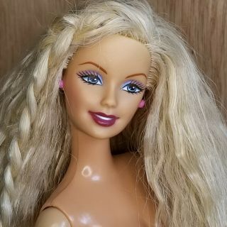 Barbie Button Blast Doll 2003 Nude Long Blonde Crimped Hair Bellybutton Body