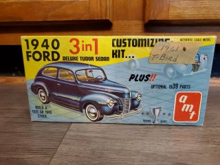 Vtg 1940 Ford Deluxe Tudor Sedan Amt 3 In 1 Model Kit Empty Box 1/25