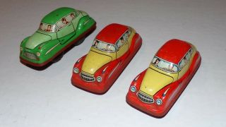 3 Vintage Tin Wind Up Car Made In Western Germany No Key