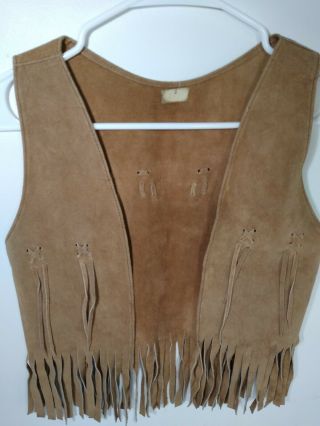 Vintage Suede Leather Western Vest Fringe Women 