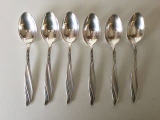 6 Fraget Silverplate Demitasse Spoons Feathers Art Deco Style