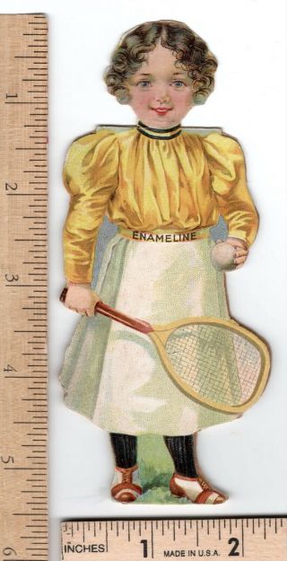 Paper Doll: Enameline Stove Polish Bryn Mawr Tennis College Girl Trade Card