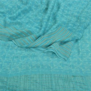 Sanskriti Vintage Blue Sarees Pure Chiffon Silk Zari Woven Printed Sari Fabric