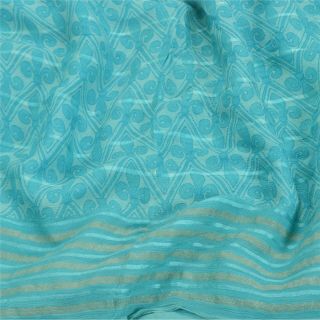 Sanskriti Vintage Blue Sarees Pure Chiffon Silk Zari Woven Printed Sari Fabric 2