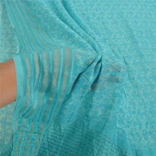 Sanskriti Vintage Blue Sarees Pure Chiffon Silk Zari Woven Printed Sari Fabric 3