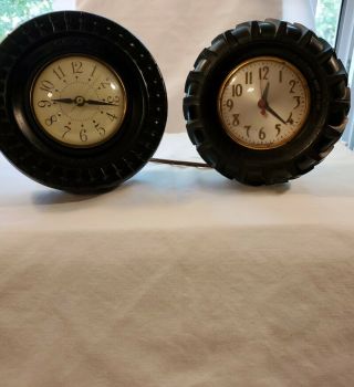 Vintage General Power Jet & Miller Farm Service Rubber Tire Clocks (2) Niwo