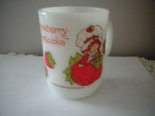 Vintage Strawberry Shortcake Cup Mug Anchor Hocking White Milk Glass 1980