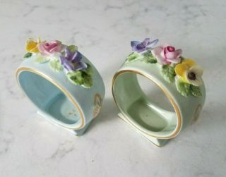 Vintage Royal Adderley Floral Bone China Porcelain England Blue Napkin Rings