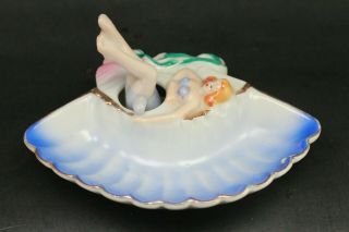 Vintage Jewelry And Soap Holder Ceramic Lady In Seashell With Moving Legs