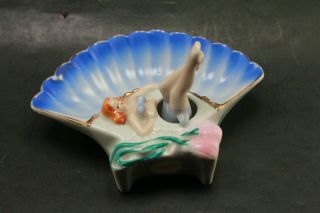 Vintage Jewelry And Soap Holder Ceramic Lady in Seashell With Moving Legs 2