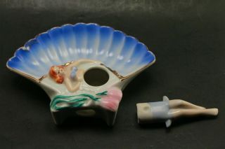 Vintage Jewelry And Soap Holder Ceramic Lady in Seashell With Moving Legs 3