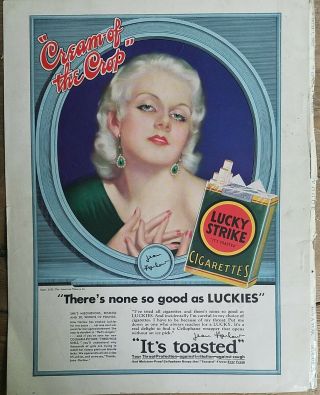 1932 Lucky Strike Green Cigarettes Jean Harlow Cream Of The Crop Vintage Ad