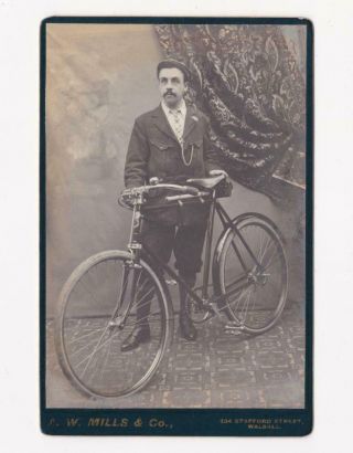 Victorian Man With Bicycle - By A.  W.  Mills,  Walsall - Cabinet Photograph