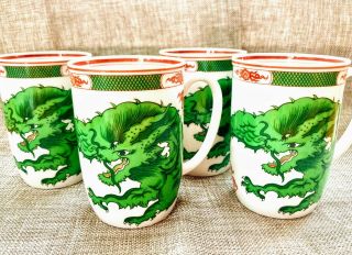 4 Dragon Mugs Coffee Tea Cups Fitz & Floyd Vintage Asian