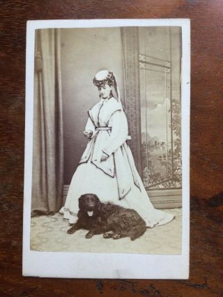 Early Cdv Of An Elegant Woman And Her Dog,  1860s - By Baker Of Luton.  (293)