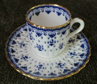 Spode England Bone China Fleur De Lys Blue/white & Gold Demitasse Cup & Saucer