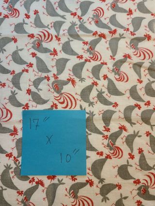 Vintage Feedsack Fabric - White With Grey/red Chickens,  Hens And Roosters
