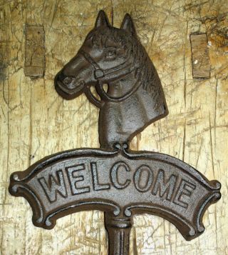 Cast Iron Horse Head Welcome Sign Garden Stake Home Decor Plaque Western Ranch