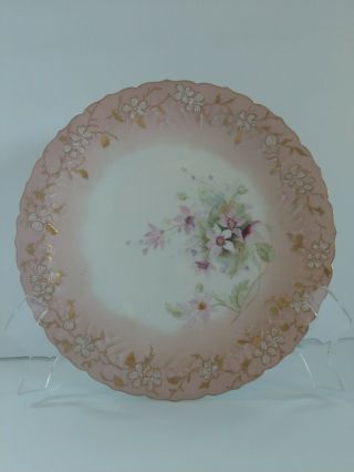 Vintage M R Limoges France Hand Painted Pink Gold Purple White Flowered Plate