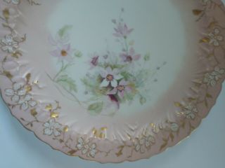 Vintage M R Limoges France Hand Painted Pink Gold Purple White Flowered Plate 3