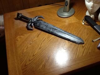 Plastic Black/silver Antique Look Sword With Skull Hilt