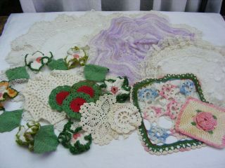 Vintage Doily Crochet Knit Set Of 13 Doilies Various Colors Sizes Handmade
