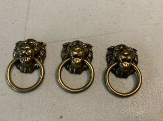 Lion Head Vintage Brass Ring Drawer Pulls Cabinet Hardware Set Of 3