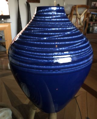 Crate & Barrel Jelena Lg Cobalt Blue White Textured Ceramic Pottery Vase Great