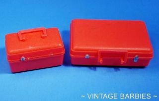 Barbie Doll Sized Red Luggage / Suitcases Hong Kong Vintage 1960 
