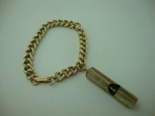 Vintage Gold Tone Bracelet W/ Brass Emergency Survival Whistle