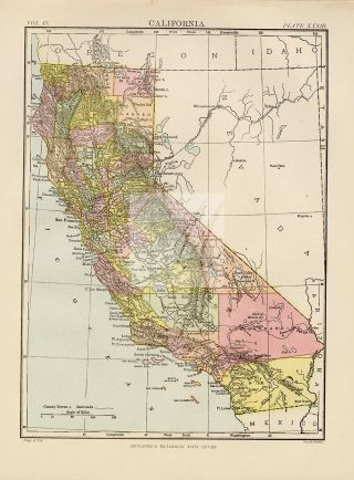 Vintage Map Of California - 1880 Encyclopedia Britannica F847
