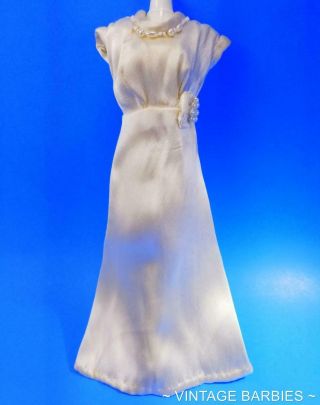 Barbie Doll Sized White Satin Gown / Dress Vintage 1960 