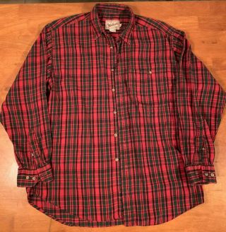 Vintage Woolrich Plaid Shirt Mens Large Red Green 100 Cotton L Long Sleeve