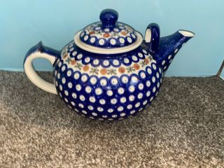 Blue Rose Polish Pottery Dots Large Teapot