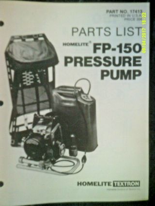 Vintage Homelite Pressure Pump Fp - 150 Parts List 17413