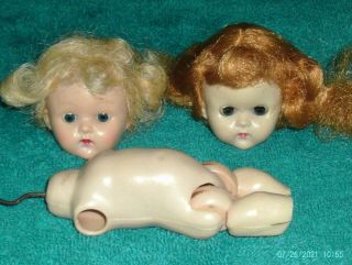 Two Vintage Vogue Ginny Doll Heads & A Body