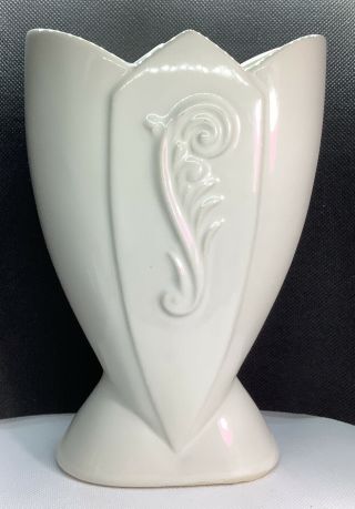 Art Deco Pottery White Vase,  Fredericksburg Pottery 8”