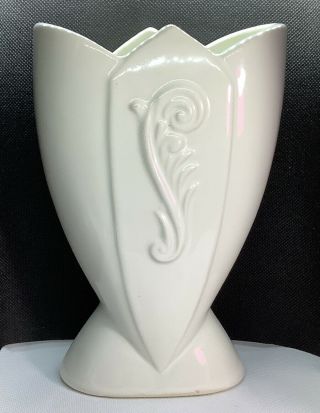 Art Deco Pottery White Vase,  Fredericksburg Pottery 8” 2