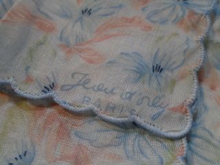 2 - Blue Vintage Jean Ol’ Orly Paris Flowers Hanky/ Handkerchief
