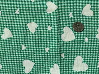 Vintage Printed Feed Sack For Quilting/crafts 36” X 44” Green With White Hearts